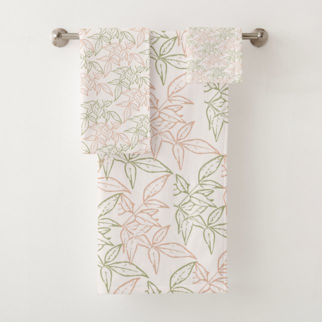 Grünrosa Retro Vintages Leaf-Muster Badhandtuch Set (Insitu)