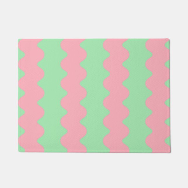 Grünrosa Wavy Strip Minimalistisch Moderne Landsch Fußmatte (Vorderseite)