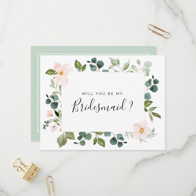 Grünrot wird meine Bridesmaid-Karte sein Einladungspostkarte (Vorderseite/Rückseite Beispiel)