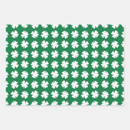 GRÜNSCHATTIERUNGEN MIT WEISSEN IRISCHEN KLEEBLÄTTE GESCHENKPAPIER SET
