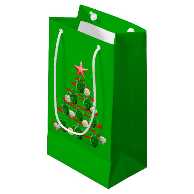 Grünschildkröten Weihnachtsbaum Kleine Geschenktüte (Vorderseite Schrägansicht)