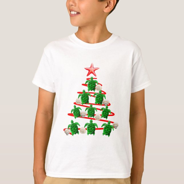 Grünschildkröten Weihnachtsbaum T-Shirt (Vorderseite)