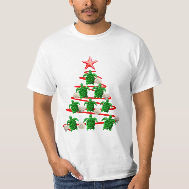 Grünschildkröten Weihnachtsbaum T-Shirt (Vorderseite)