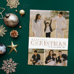 Grünschreiben 3 Foto Collage Weihnachten Folien Feiertagskarte<br><div class="desc">Diese wunderschöne dreiteilige Collage-Karte zeigt die Schrift, die mit Akzenten aus Grün/Blattwerk (Blume und Blätter) entworfen wurde, und lautet "Frohe Weihnachten" in echter Folie auf weißem Hintergrund. Die Folie ist in Gold, Rose oder Silber erhältlich. Die Hintergrundfarbe kann auf Wunsch angepasst werden. Die Rückseite der Karte enthält ein einfaches Punktmuster....</div>