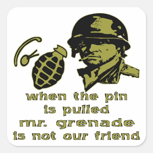 Grunt, wenn das Button gepanzert wird Mr. Grenade Quadratischer Aufkleber (Vorderseite)
