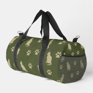 Grünton Spielende Katze und Pfotenmuster Haustierl Duffle Bag