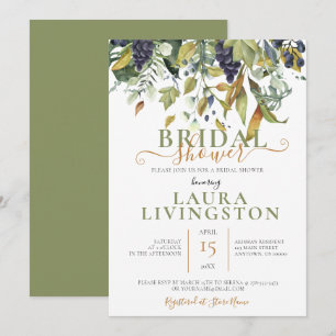 Grüntöne & Trauben, Brautdusche Hochzeit Einladung