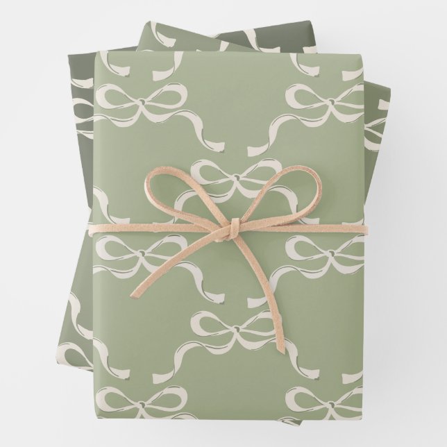 Grüntöne und Creme-Ribbons Geschenkpapier Set (Beispiel)
