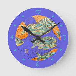 Grunts français (poisson) Horloge ronde numérotée
