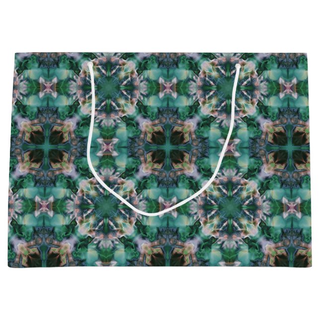 Grüntürkisfarbene Ornamente Große Geschenktüte (Vorderseite)