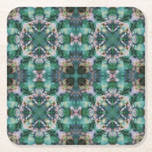 Grüntürkisfarbene Ornamente Rechteckiger Pappuntersetzer (Vorderseite)
