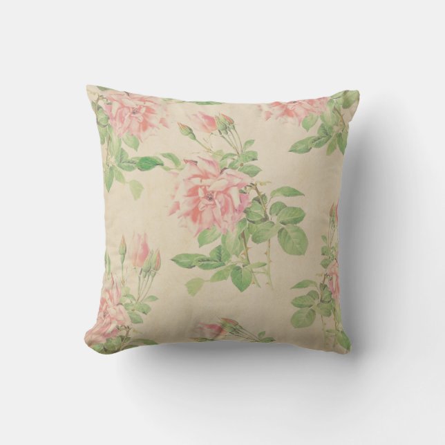 Grünund RosaVintages Blumenthrow-Kissen Kissen (Vorderseite)