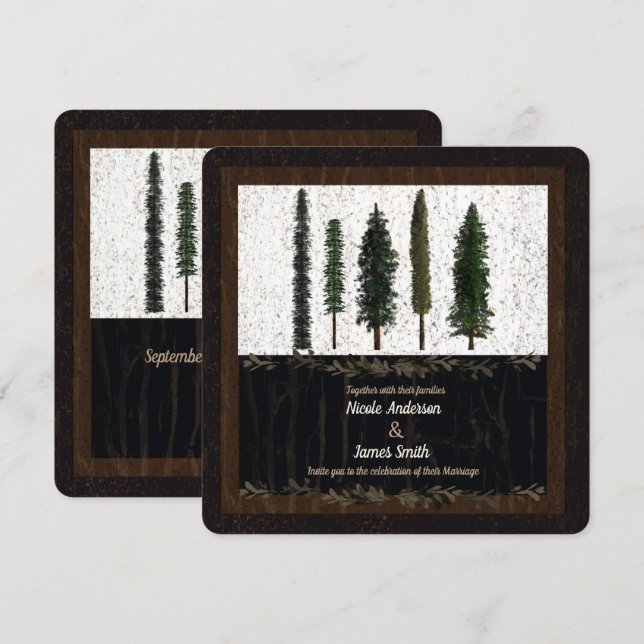 Grünwaldbäume Rustikale Woodsy-Hochzeit Einladung (Vorne/Hinten)