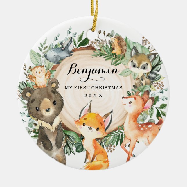 Grünwaldtiere - Erste Weihnachtsfeier Keramik Ornament (Vorne)