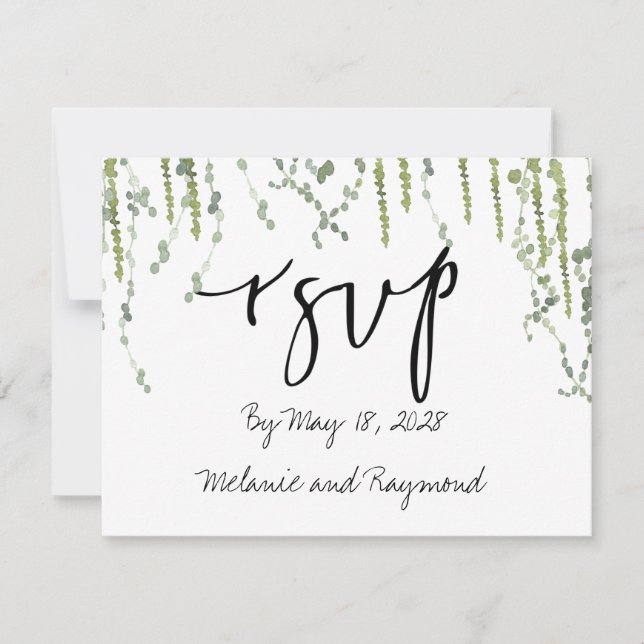 Grünweine Hochzeit RSVP 2 Mail Back Card Karte (Vorderseite)
