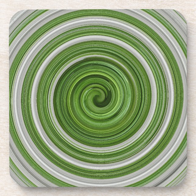 Grünweißes Spiralmuster Getränkeuntersetzer (Vorderseite)