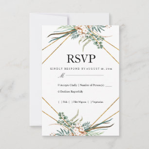 Grünzeug Baumwolle Boho Glitter Hochzeit RSVP Karte