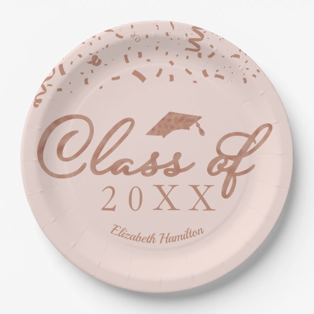 Gruppe 2021 Rose Gold Foil Graduation Party rosa Pappteller (Vorderseite)