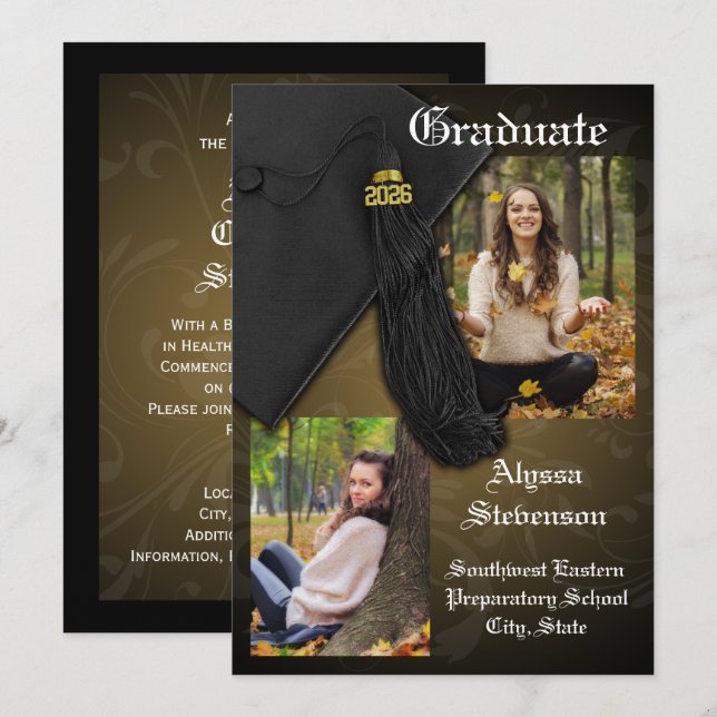 Gruppe 2025 Gold Tassel Dignified Abschluss Einladung (Vorne/Hinten)