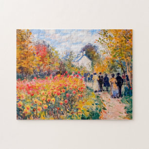 Gruppe beim Spaziergang im Herbstgarten mit Blumen