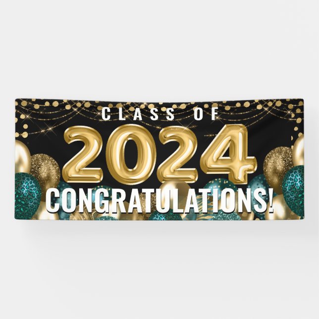 Gruppe der 2024 Gold Glitzer Balloons Abschluss Banner (Horizontal)
