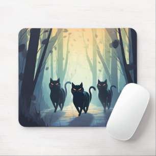 Gruppe der Schwarzen Katzen im Foggy Forest Hallow Mousepad