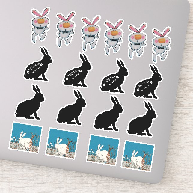 Gruppe der verschiedenen Ostern Bunny Rabbits Whit Aufkleber (Detail)