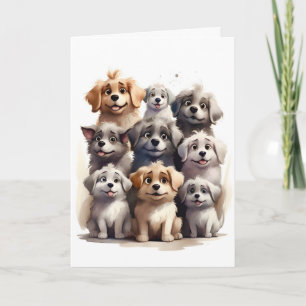 Gruppe glücklicher Hunde Porträt leere Grußkarte  Karte
