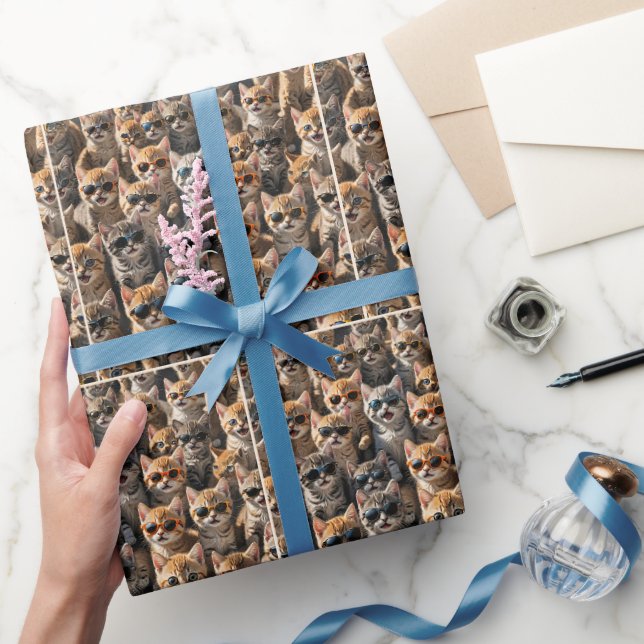 Gruppe Katzen mit Sonnenbrille Geschenkpapier (Schenken)