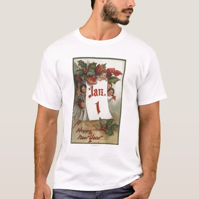 Gruppe Kinder, die hinter Kalender sich verstecken T-Shirt (Vorderseite)