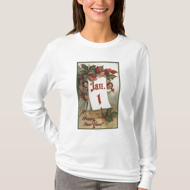Gruppe Kinder, die hinter Kalender sich verstecken T-Shirt (Vorderseite)