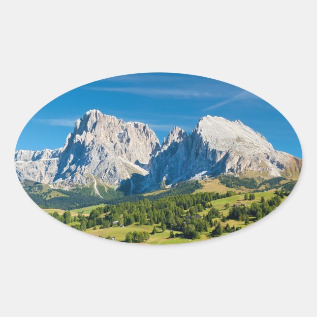 Gruppe Langkofel in Südtirol, Italien Ovaler Aufkleber (Vorderseite)