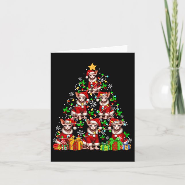 Gruppe Santa Sphynx Katzen als Weihnachtsbaum farb Karte (Vorderseite)