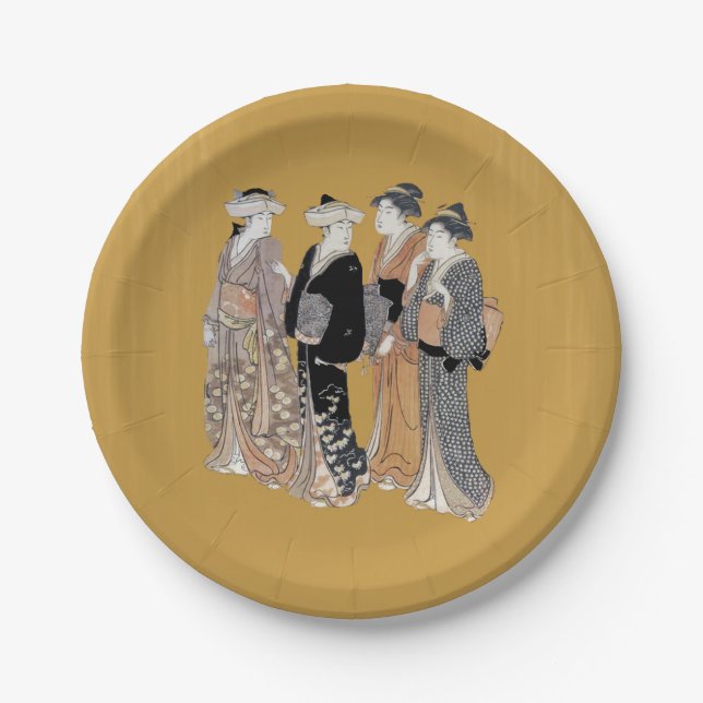 Gruppe Vintager japanischer Geisha-Frauen Pappteller (Vorderseite)