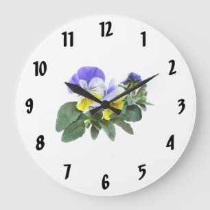 Gruppe von gelben und Lila Stiefmütterchen Große Wanduhr