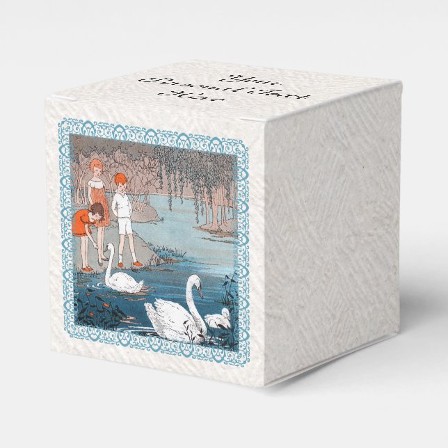 Gruppe von Kindern, die Schwäne am Lake Blue Frame Geschenkschachtel (Vorderseite)