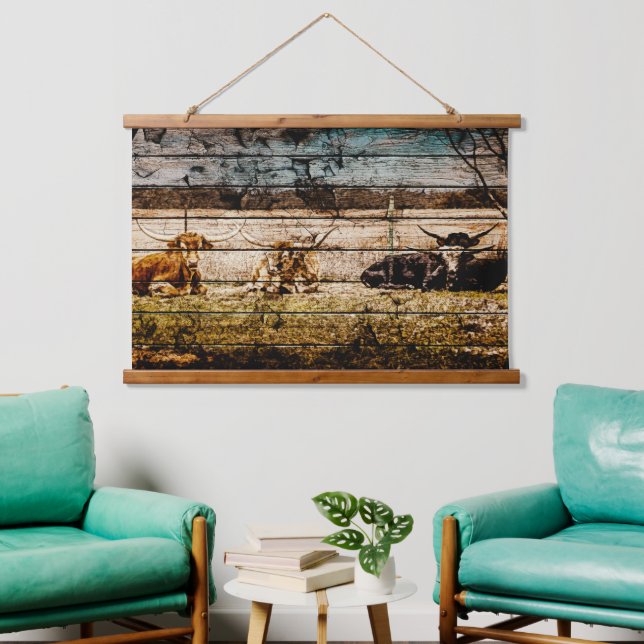 Gruppe von Langhaarn, die in felsenfestem Holz leb Wandteppich Mit Holzrahmen (Wohnzimmer)