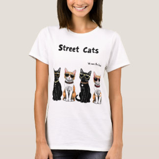 Gruppe von Straßenkatzen mit Sonnenbrille und Sitt T-Shirt