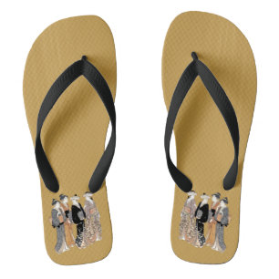 Gruppe von vier alten japanischen Geisha-Damen Flip Flops