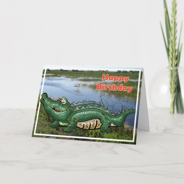 Gruppen-grüner Alligator in Lichtungs-alles Gute Karte (Vorderseite)
