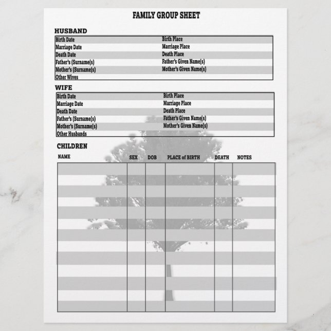 Gruppenblatt für Stammbaum (Vorderseite)