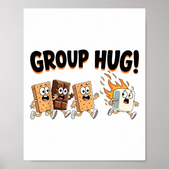 Gruppenumarmung Marshmallow Smore Lustiges Camping Poster (Vorne)