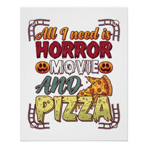 Grusel-Film-Pizza-Halloween-Kürbis-Totenkopf-Schei Poster
