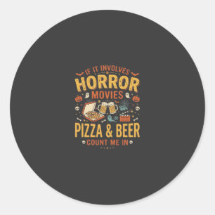 Grusel-Filme Pizza Bier Halloween Design_1 Runder Aufkleber
