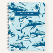 Grusel-Hai-Muster Name Aqua Kids Notizbuch