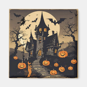 Grusel-Halloween-Spielfilm, Kürbisse, Fledermäuse Magnet