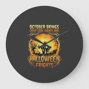Grusel-Halloween Spukhaus Vollmond Kürbisse Große Wanduhr