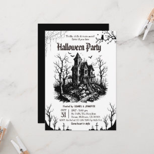 Grusel-Haus-Halloween-Party Schwarz Weiß Gothic Einladung