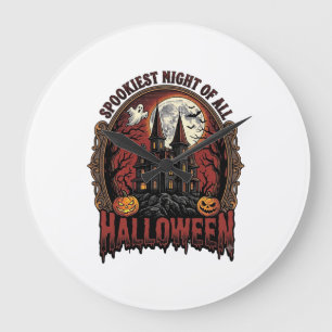 Grusel-Haus Halloween Vintage-Stich Spuk N Große Wanduhr