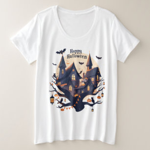 Grusel-Haus „Happy Halloween“-T-Shirt Große Größe T-Shirt